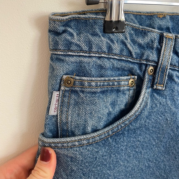 Vintage Carhartt Flannel Lined Blue Jeans Made in USA Women’s 31 x 31 - Picture 4 of 9